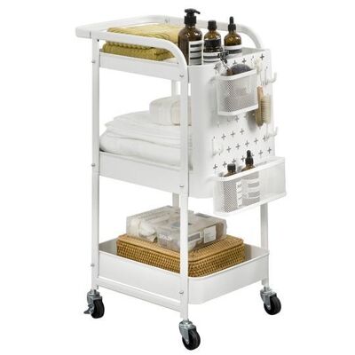 Serveerwagen - Trolley - Industrieel - 3 Opbergvakken - 4 Haken - Metaal - 53 x 76 x 31cm