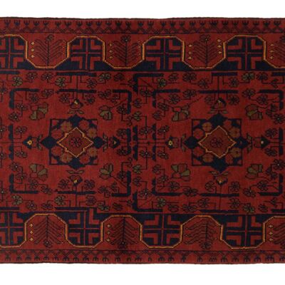 Tapis Afghan Khal Mohammadi 120x74 noué main 70x120 motif géométrique rouge