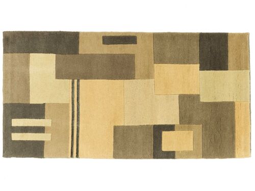 Nepal 143x74 Handgeknüpft Teppich 70x140 Gelb Geometrisch Muster Kurzflor Orient Rug