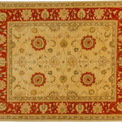 Afghan Chobi Ziegler 240x197 Handgeknüpft Teppich 200x240 Beige Orientalisch Kurzflor