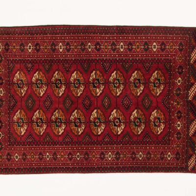 Caucasus Bukhara 126x84 alfombra anudada a mano 80x130 patrón geométrico rojo, pelo corto