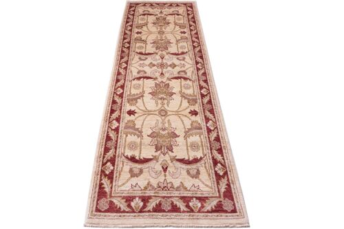 Afghan Chobi Ziegler 260x83 Handgeknüpft Teppich 80x260 Läufer Beige Blumenmuster