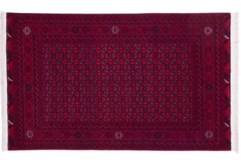 Tapis oriental afghan 200x120 tapis noué main 120x200 motif géométrique rouge 1