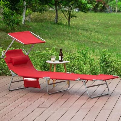 Ligbed met zonnedak - Opvouwbare strandstoel - Rood