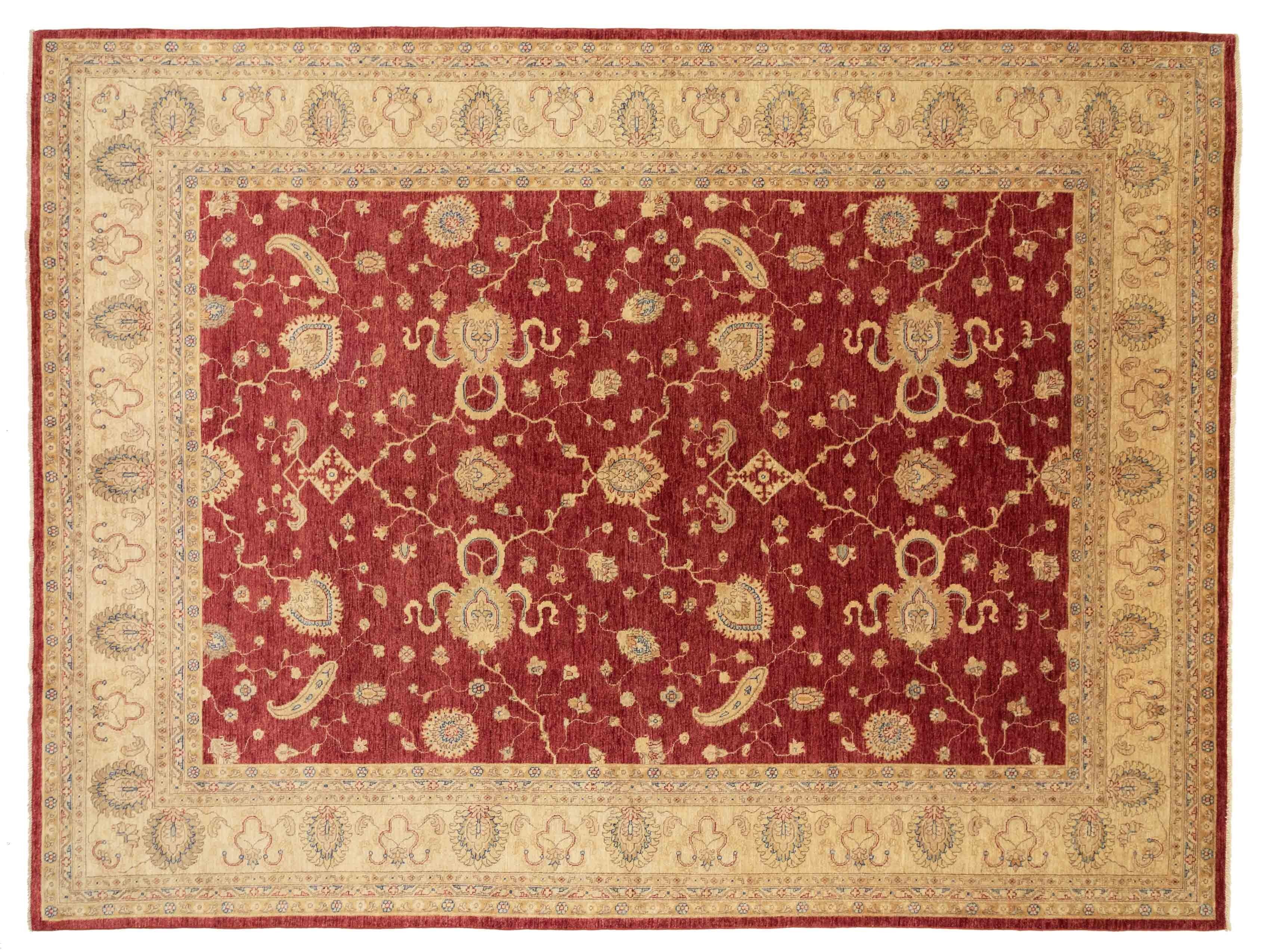 Tapis Afghan Chobi Ziegler 397x302 noué main 300x400 motif fleur beige poil court