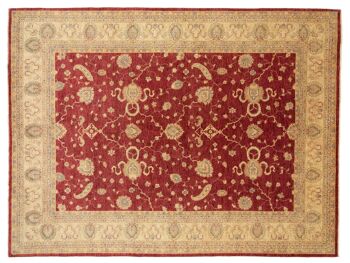 Tapis Afghan Chobi Ziegler 397x302 noué main 300x400 motif fleur beige poil court 1