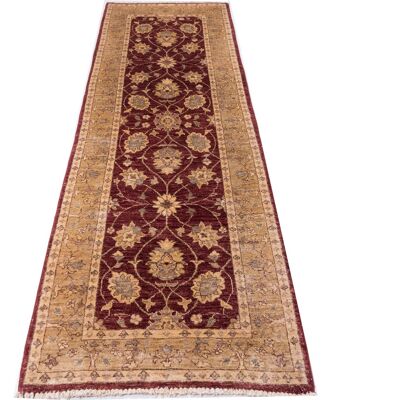 Afghan Chobi Ziegler 257x86 hand-knotted carpet 90x260 runner red flower pattern