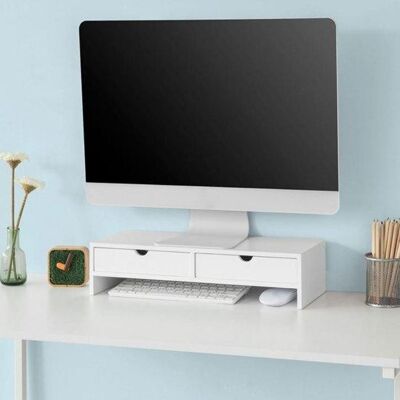 Monitor standaard - Monitor verhoger - Ergonomisch - 2 lades - Wit - 47x11x18 cm