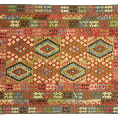 Afghan Maimana Kelim Bunt 298x196 Handgewebt Teppich 200x300 Mehrfarbig Geometrisch