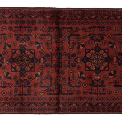 Tapis Afghan Khal Mohammadi 120x73 noué main 70x120 motif géométrique rouge