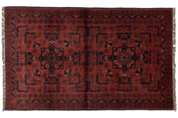 Tapis Afghan Khal Mohammadi 120x73 noué main 70x120 motif géométrique rouge 1