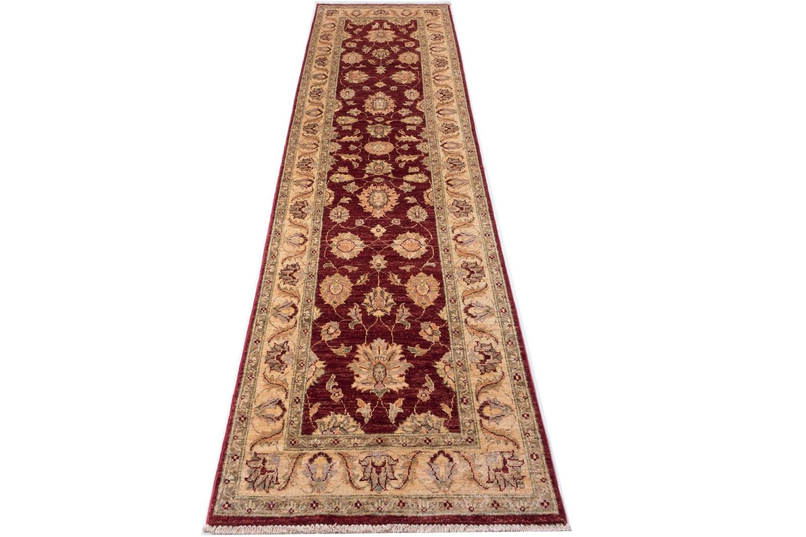 Afghan Chobi Ziegler 300x79 tappeto annodato a mano 80x300 runner rosso orientale