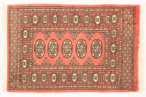 Pakistan Buchara 92x61 Handgeknüpft Teppich 60x90 Beige Geometrisch Muster Kurzflor