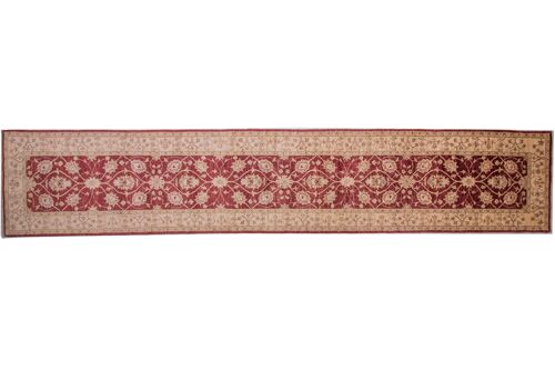 Afghan Chobi Ziegler 434x86 Handgeknüpft Teppich 90x430 Läufer Rot Orientalisch