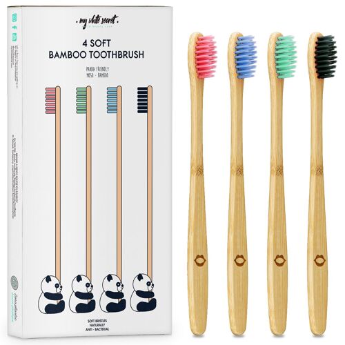 4 Pack of multi colour bamboo Toothbrushes