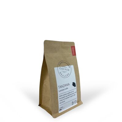Caffè in grani tostato della Tanzania - 250 g. Macinato per versare sopra.