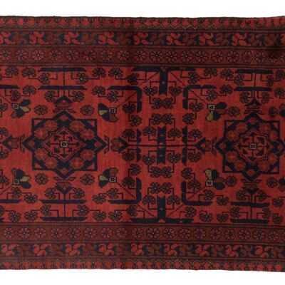 Tapis Afghan Khal Mohammadi 120x76 noué main 80x120 motif géométrique rouge