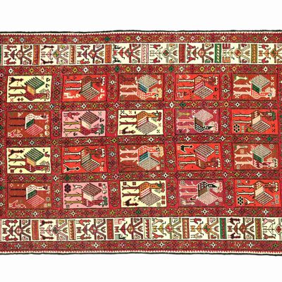 Tapis persan en soie Soumakh 183x118 tissé main 120x180 motif géométrique rouge fait main