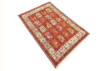 Tapis persan en soie Soumakh 183x118 tissé main 120x180 motif géométrique rouge fait main 4