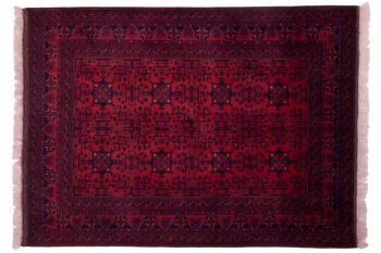 Tapis Afghan Belgique Khal Mohammadi 198x150 noué main 150x200 rouge géométrique 1