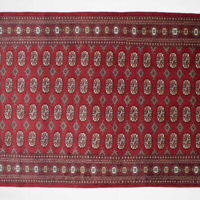 Pakistan Boukhara 243x154 tapis noué main 150x240 motif géométrique rouge, poils ras