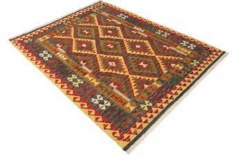 Afghan Maimana Kilim Colorful 190x152 Tapis tissé à la main 150x190 Beige Motif Géométrique 2