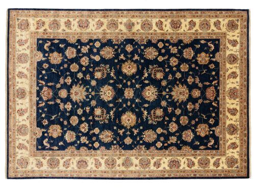 Afghan Chobi Ziegler 348x245 Handgeknüpft Teppich 250x350 Blau Blumenmuster Kurzflor