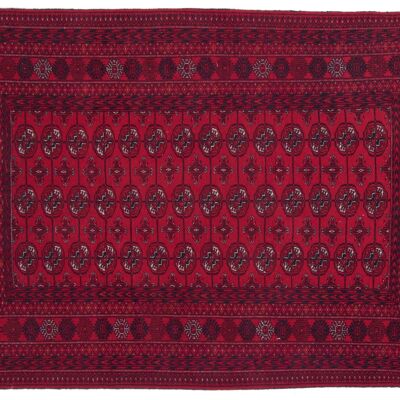 Tapis Afghan Mauri 174x124 noué main 120x170 motif géométrique rouge poils bas