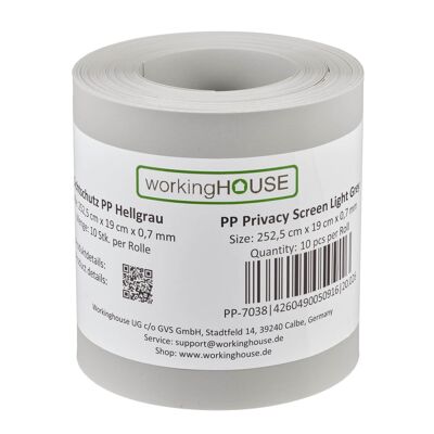 Tiras de protección de privacidad para vallas de PP de Workinghouse (10 tiras de 2,52 m cada una) - gris claro