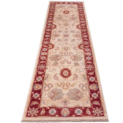 Afghan Chobi Ziegler 290x84 hand-knotted carpet 80x290 runner beige oriental