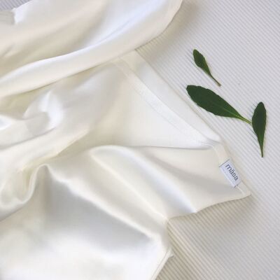 Funda de almohada de modal ecológica y satén de seda orgánica en blanco perla - Estándar 50x70cm