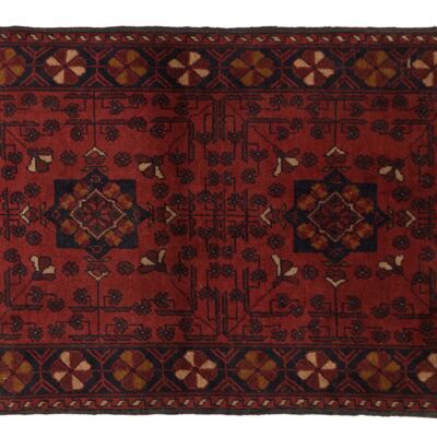 Tapis Afghan Khal Mohammadi 118x75 noué main 80x120 motif géométrique marron