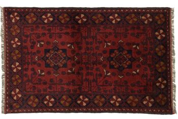 Tapis Afghan Khal Mohammadi 118x75 noué main 80x120 motif géométrique marron 1
