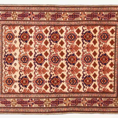 Tapis Afghan Mauri Kabul 151x113 noué main 110x150 motif géométrique orange