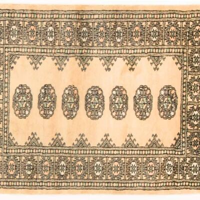 Tapis Pakistan Boukhara 122x78 noué main 80x120 beige motif géométrique poils bas