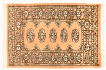 Tapis Pakistan Boukhara 95x66 noué main 70x100 beige motif géométrique, poils ras 1