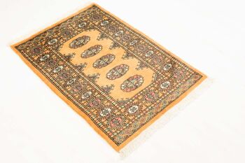 Tapis Pakistan Boukhara 95x66 noué main 70x100 beige motif géométrique, poils ras 2