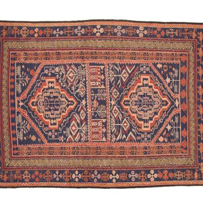 Afghan Taimani Kelim 208x126 Handgewebt Teppich 130x210 Blau Geometrisch Muster