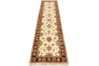 Tapis Afghan Chobi Ziegler 304x84 noué main 80x300 tapis de passage beige motif fleur 2