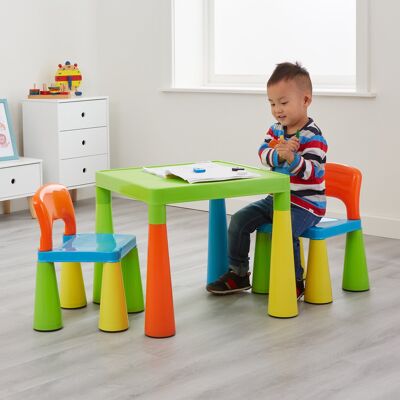 Set tavolo e sedie in plastica multicolore per bambini