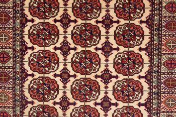Tapis Afghan Mauri Kabul 158x112 noué main 110x160 motif géométrique rouge, poils ras 5