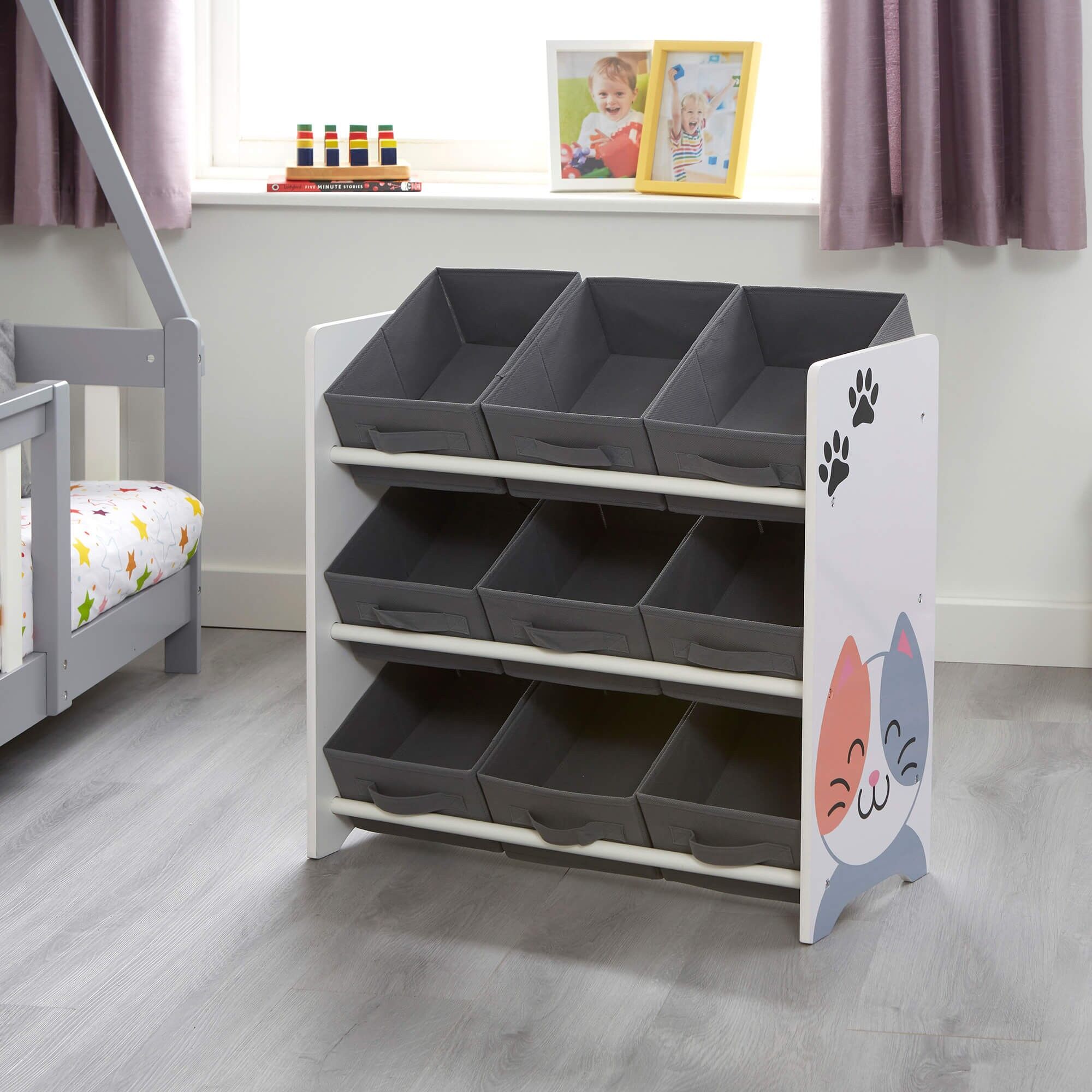 Kids Wooden Cat and Dog 9 Bin Storage Unit