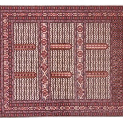 Tapis Afghan Mauri Kabul 281x217 noué main 220x280 motif géométrique multicolore