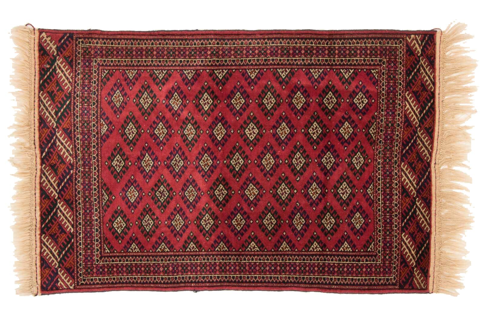 Tapis Caucase Boukhara 130x80 noué main 80x130 rouge oriental, poils courts, orient