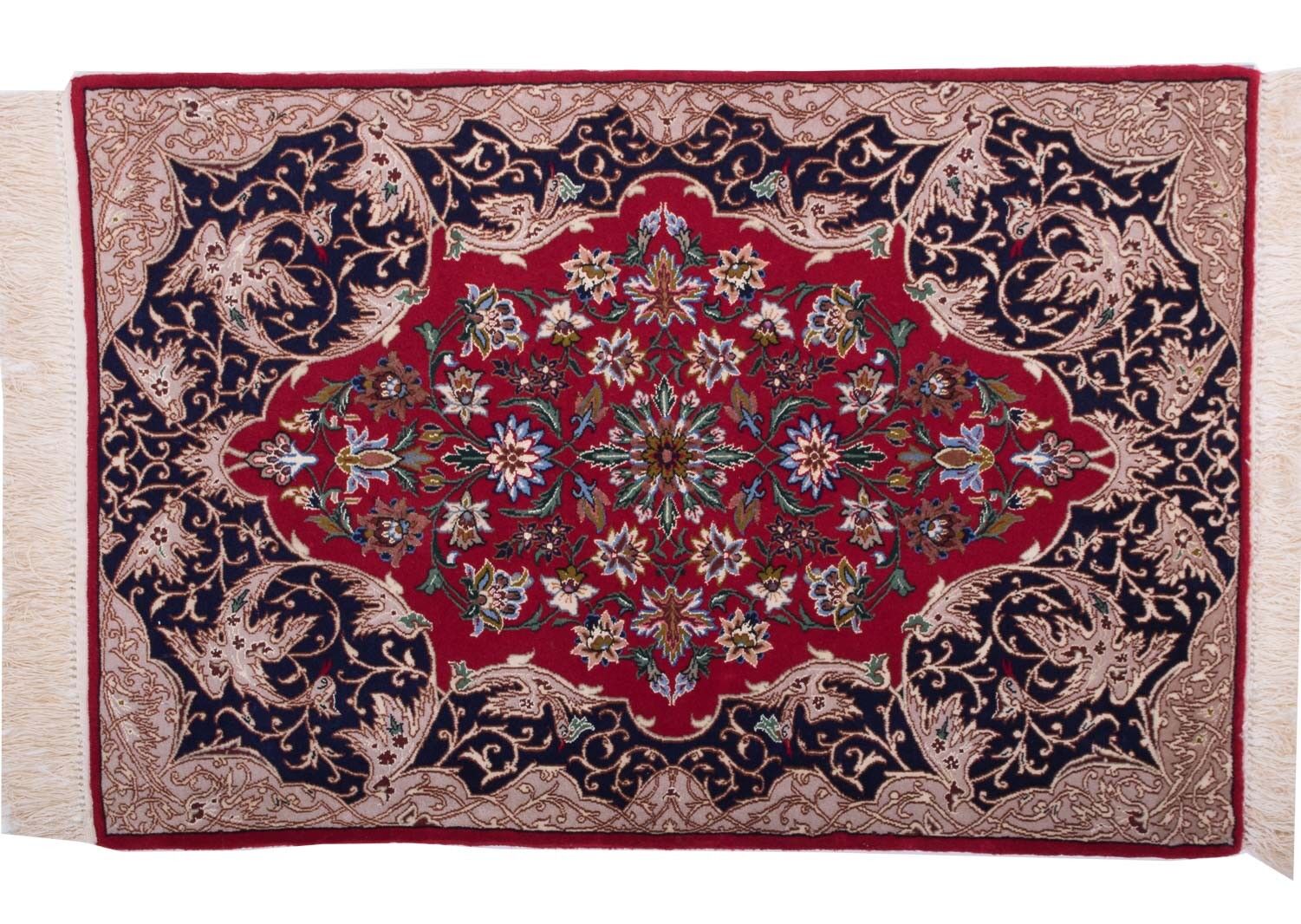 Perser Isfahan 105x69 Handgeknüpft Teppich 70x110 Rot Orientalisch Kurzflor Orient Rug