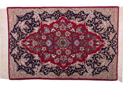 Perser Isfahan 105x69 Handgeknüpft Teppich 70x110 Rot Orientalisch Kurzflor Orient Rug