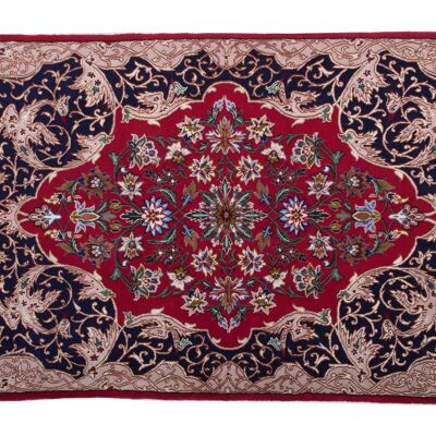 Tapis persan Ispahan 105x69 noué main 70x110 tapis oriental rouge oriental à poils courts