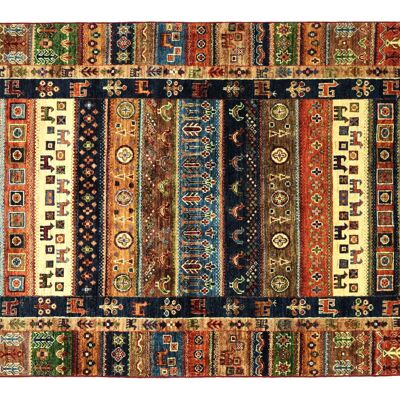 Afghan Ziegler Khorjin Nomaden 183x124 Handgeknüpft Teppich 120x180 Blau Umrandung