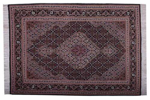 Perser Tabriz 150x107 Handgeknüpft Teppich 110x150 Grau Geometrisch Muster Kurzflor