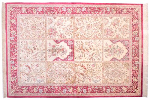 Perser Ghom Seidenteppich 200x138 Handgeknüpft Teppich 140x200 Beige Orientalisch